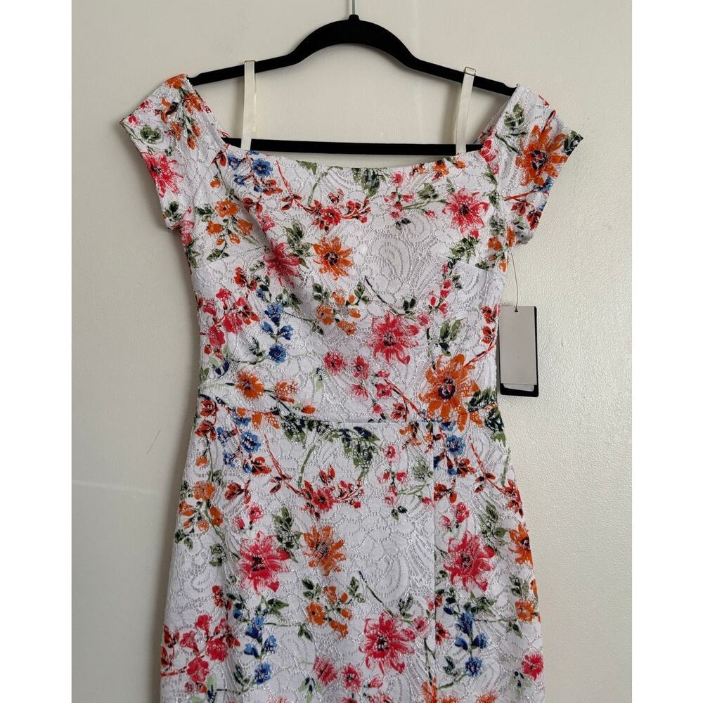 Guess White Pink Floral Lace Bodycon Trumpet Knee-Length Dress 0 - Picture 2 of 8